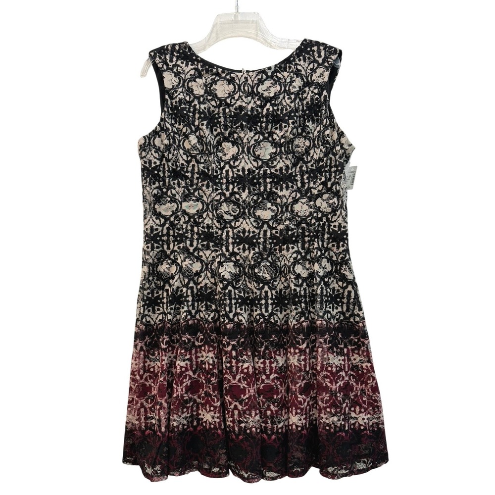 Roz & Ali Womens Petite 14 Lace Sheath Dress Black Burgundy Ombre Sleeveless NWT